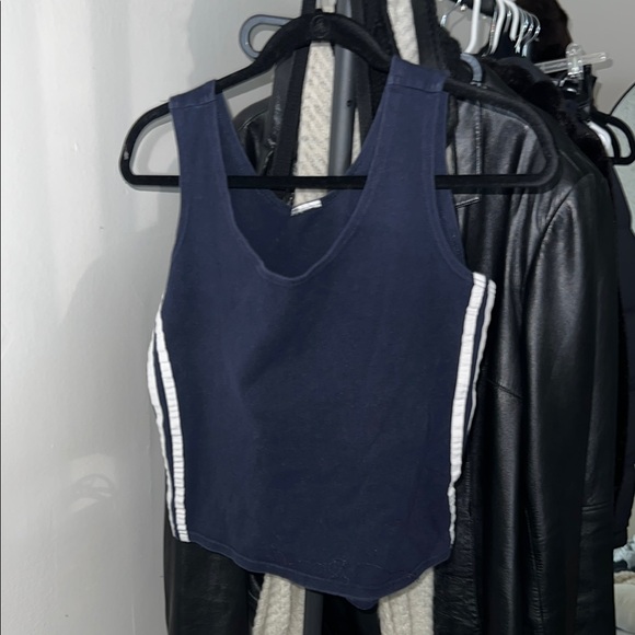 Tops - Navy Blue & White Racing Stripe Sleeveless Women's Top